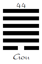 5 horizontal black lines on top of two smaller ones next to each other. above it says 44 and below says Gou