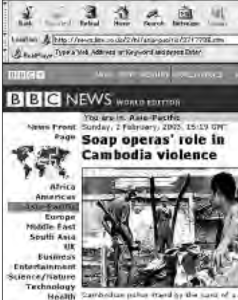 photo of a BBC news web site covering "soap operas' role in Cambodia violence"