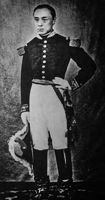 1867 photo of Tokugawa Yoshinobu as a young man, in French military uniform. 