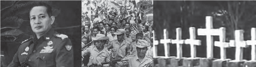 General Suharto just after his appointment as president of Indonesia in March 1967. Source: Radio Free Europe, Radio Liberty website at http://tinyurl.com/cc5c7es; Indonesian invasion troops on the streets of Dili, East Timor in 1975.