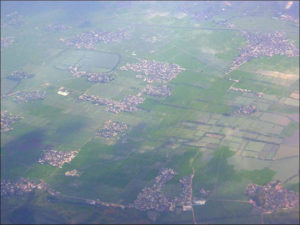 Aerial view of the clustered settlement pattern
