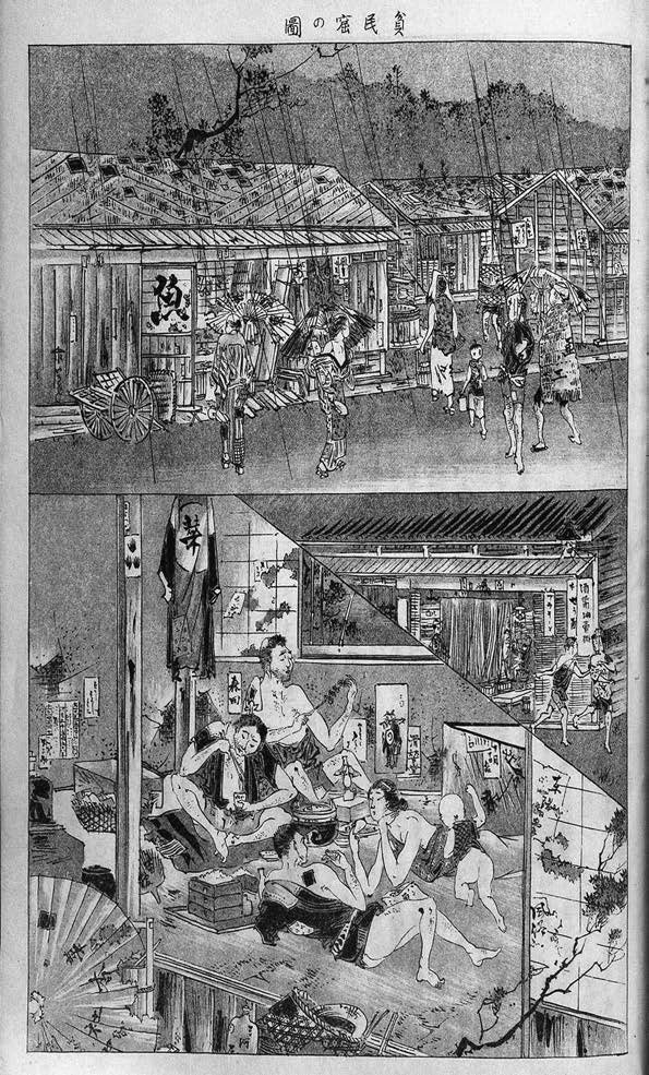 A Fūzoku Gahō graphic magazine illustrator’s sketch of slum apartments, November 10, 1898. 