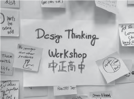 paper that says "design thinking workshop"