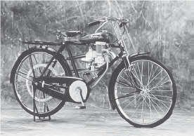 Photograph of one of Honda's first electric bicycles. 