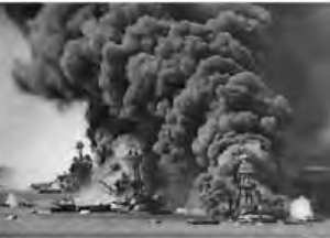 billowing smoke from warships