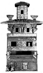 A Chinese pottery tower from the Han dynasty.