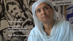 Parveena Ahangar. Founded APDP (Association of Parents of Disappeared Persons) after her son disappeared in 1990.