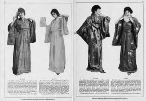 illustrations of four women in various kimono designs