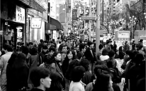 Crowded street with many people