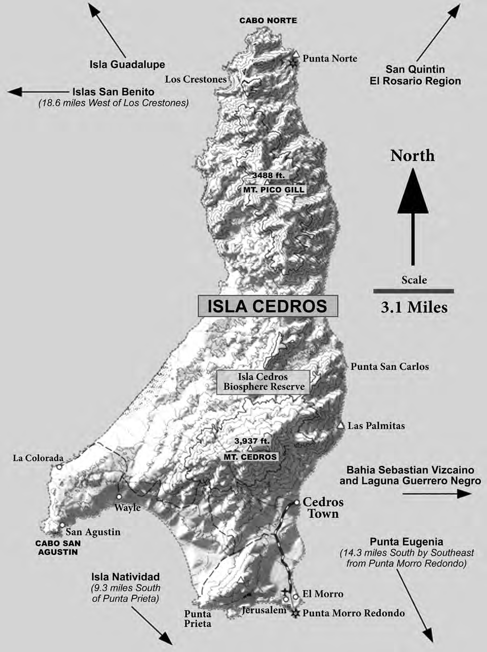 Map of Isla Cedros, Baja Caliifornia, México.