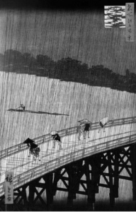 Pictures show some people running on the bridge where it suddenly rained