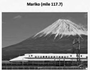 a photo of mount fuji and a bullet train