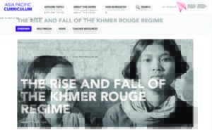 Screen capture of  two girls with text “The Rise and Fall of The Khmer Rouge Regime.”