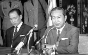 Cambodian Prime Minister Lon Nol at a press conference in Saigon in January 1971.