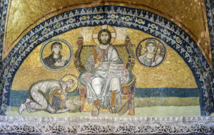 Imperial Gate mosaics in the basilica of Hagia Sophia.