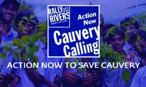 Poster of young boys holding plants with "Rally for Rivers: India's Lifelines