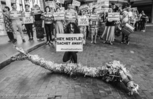 Activists march at Nestlé HQ in the Philippines. A serpent-like plastic monster is accompanied by environmental activists carrying placards as they troop to Nestle’s Philippine headquarters in Makati City, demanding accountability for its role in abetting the country’s plastic pollution crisis. Nestlé was named one of the worst plastic polluters after cleanups and brand audits of plastic waste.