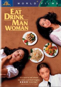 cover of "Eat Drink Man Woman". Three women appear on the cover smiling next to three plates of food.