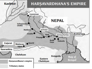 Map of Harsavardhana’s empire and tributary states