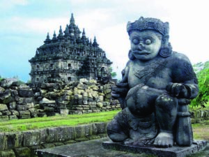 Candi Plaosan, also known as the Plaosan Complex, is one of the Buddhist temples located in Bugisan village, Prambanan district, Klaten Regency, Central Java, Indonesia, about 1 kilometre to the northeast of the renowned Hindu Prambanan Temple. The temple is watched by a Dvarapala or Dvarapalaka, which is a door or gate guardian often portrayed as a warrior or fearsome giant, usually armed with a weapon - the most common being the gada. The dvarapala statue is a widespread architectural element throughout Hindu, Buddhist and Jaina cultures, as well as in areas influenced by them like Java.