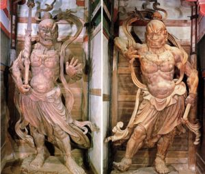 Agyō and Ungyō, two Japanese wooden temple guardian statues.