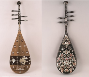 Two Tang period mulberry wood lute inlaid with mother of pearl.