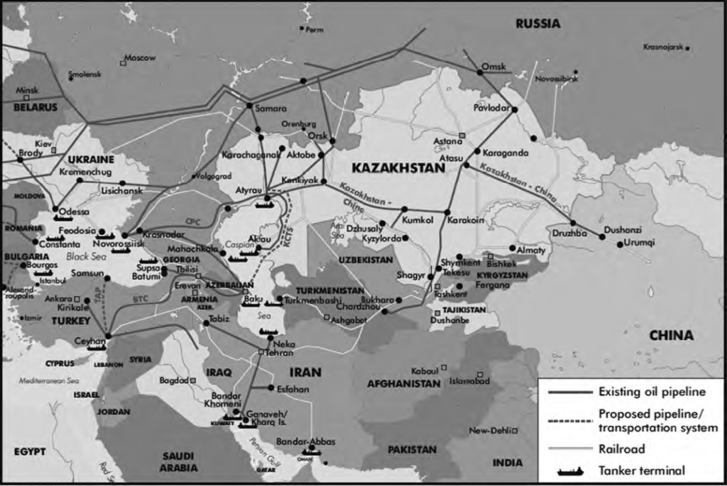 Map of oil pipelines in Central Asia. 