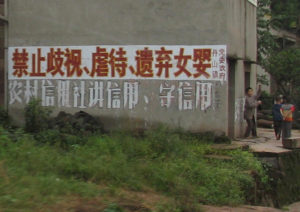 Roadside sign in Danshan Township, China, reads, "It is forbidden to discriminate against, mistreat, or abandon baby girls."