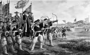 Image shows many people are doing archery training