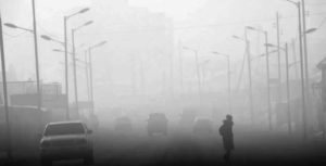 Photograph of the dusty and pollution filled air in Ulaanbaatar. Ulaanbaatar is the most polluted metropolitan city in the world. 
