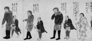 illustration of captured men being led in a procession by their captors.