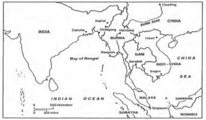 a map focusing on india, korea, and china