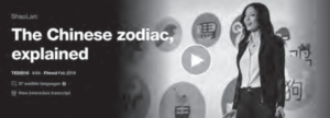 Screenshot of a woman doing TED talk with title of the Chinese Zodiac