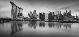 black and white photo of a skyline