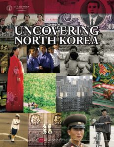 Book cover of "Uncovering North Korea." The background of the book cover is a collage of pictures from Korean history. 