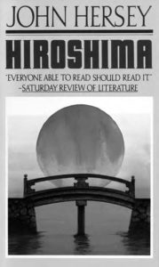 cover of John Hersey's Hiroshima, which depicts a bridge and a sun behind it.