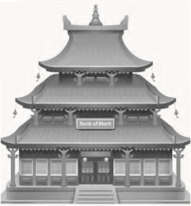 3d model of a temple with pointed roofs