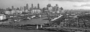 Image of Singapore skyline and port area.