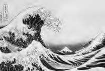 an illustration of a large wave with a mountain in the back