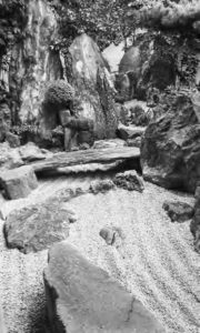 Image of Zen mountains and "waterfall" in the garden