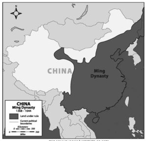 map of China in the ming dynasty. it shows the land under rule from 1368-1644.