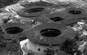 Tulou dwellings, which are round and square with courtyards in the middle.