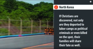 image of a large fence, with the text: "north korea: if christians are discovered, not only are they deported to labor camps as political criminals or even killed on the spot, their families will share their fate as well."