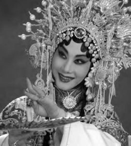 photo of a woman in costume makeup and elaborate headdress