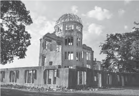 The Genbaku Dome in Hiroshima, a building that was destroyed by the atomic bomb. The dome stands as a powerful symbol of the devastating impact of the atomic bombing during World War II. Its skeletal structure serves as a somber reminder of the tragic events that unfolded in Hiroshima, prompting reflection on the consequences of war and the pursuit of peace.
