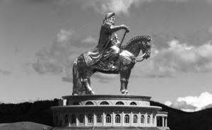 The Genghis Khan Equestrian Statue, part of the Genghis Khan Statue Complex, is a 40-metre tall, stainless steel statue of Genghis Khan on horseback and the world's tallest equestrian statue. Genghis Khan is brandishing a large sword. 