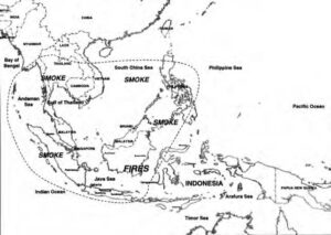 a map of indonesia showing areas affected by fires and smoke.