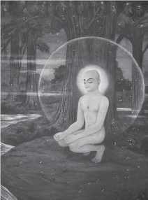 Image of a God in squatting posture under a tree