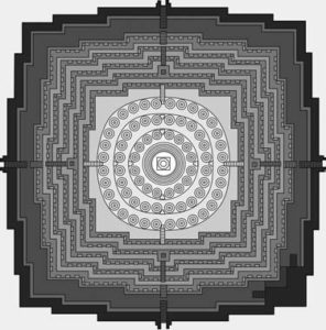 Illustration of the Borobudur floor plan which features geometric and mandala designs.