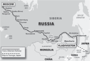 Map of the route that Lithuanian refugees traveled to reach Kobe Japan.